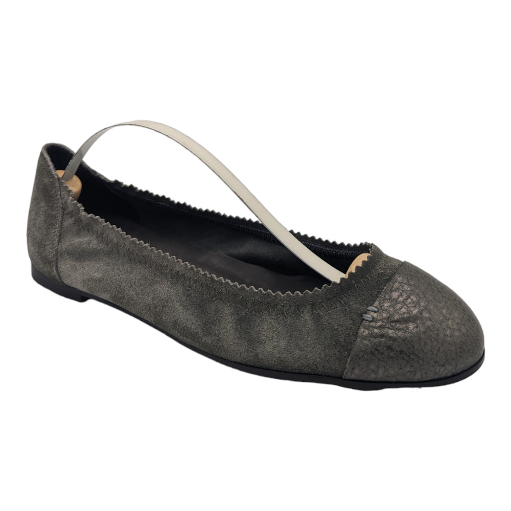 Brunello Cucinelli Flat Gray Suede Leather Cap Toe Pebbled Italy Size 37 US 7